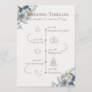 Blue Floral Wedding Party and Timeline Program Programme