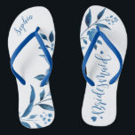 Blue floral wedding party bridesmaid flip flops<br><div class="desc">Cute blue floral Bridesmaid flip flops for bride team,  great personalised bridal party gifts.</div>