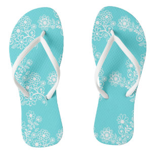Blue Floral Wedding Reception Flip Flops