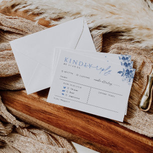 Blue Floral Wedding Reply Card with Meal Choice