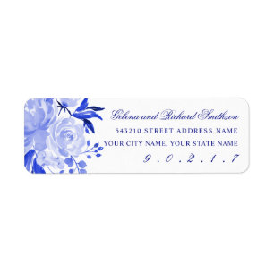 Blue Floral Wedding Return Address
