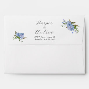 Blue Floral Wedding Return Address Envelope