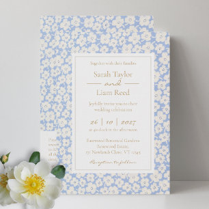 Blue Floral Wedding RSVP QR Code & Invitation 