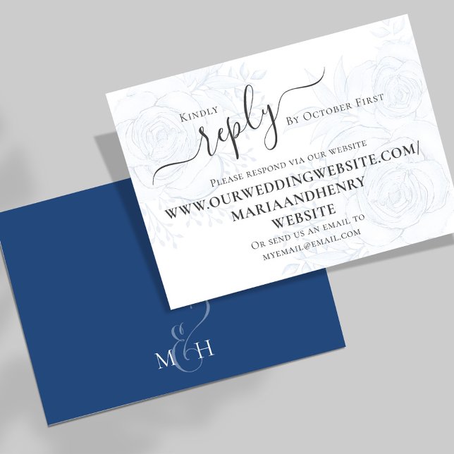 Blue Floral Wedding RSVP Reply Custom  Enclosure Card (Elegant dusty blue rose floral RSVP website enclosure card. )