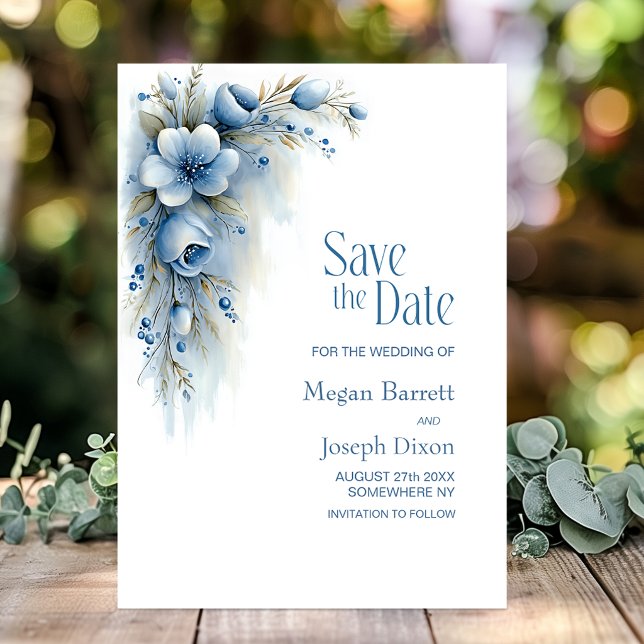 Blue Floral Wedding Save the Date (Creator Uploaded)