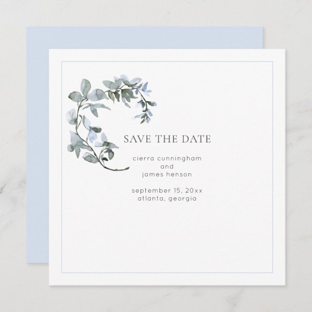 Blue Floral Wedding Save the Date Card (Front/Back)