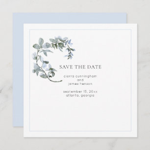 Blue Floral Wedding Save the Date Card