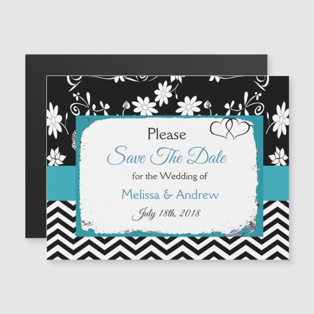 Blue Floral Wedding Save the Date Magnet (Front/Back)