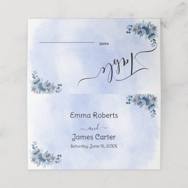 Blue Floral Wedding Seating Charts Place Card (Outside Unfolded)