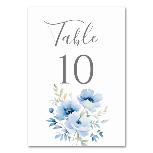 Blue Floral Wedding   Table Number (Front)