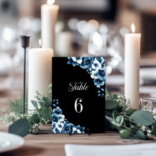 Blue Floral Wedding Table Number