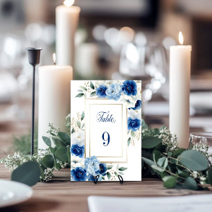 Blue Floral Wedding Table Number