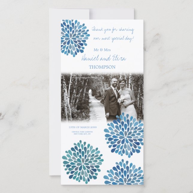 Blue Floral Wedding Thank You Card (Front)