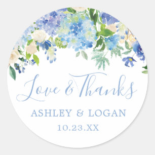Blue Floral Wedding Thank You Favour Sticker