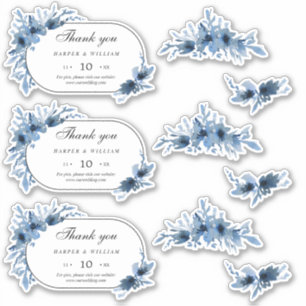 Blue floral Wedding thank you sticker