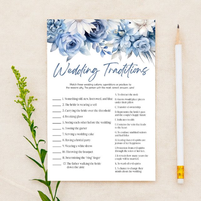 Blue Floral Wedding Traditions Bridal Shower Game  Stationery (Creator Uploaded)