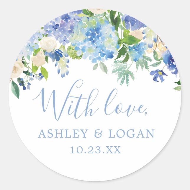Blue Floral Wedding With Love Favour Sticker (Front)