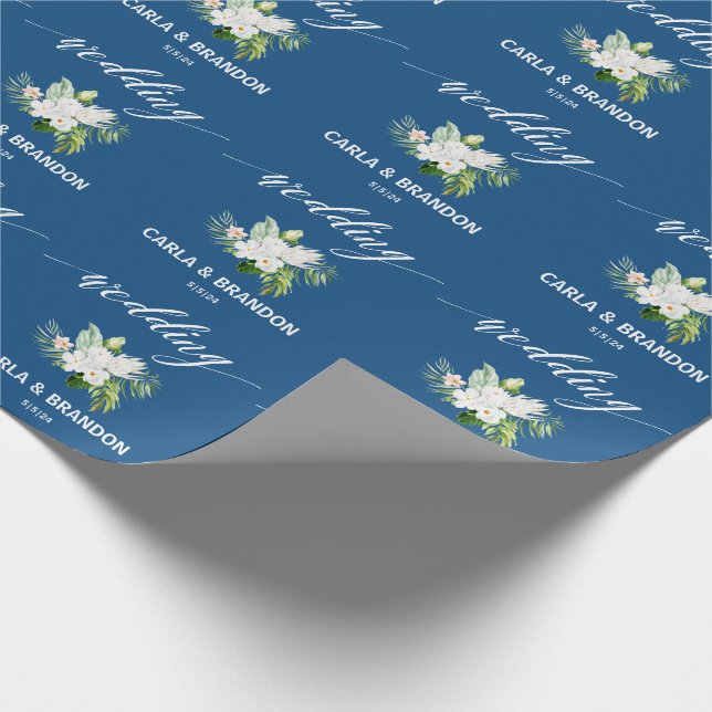 Blue Floral Wedding Wrapping Paper (Corner)