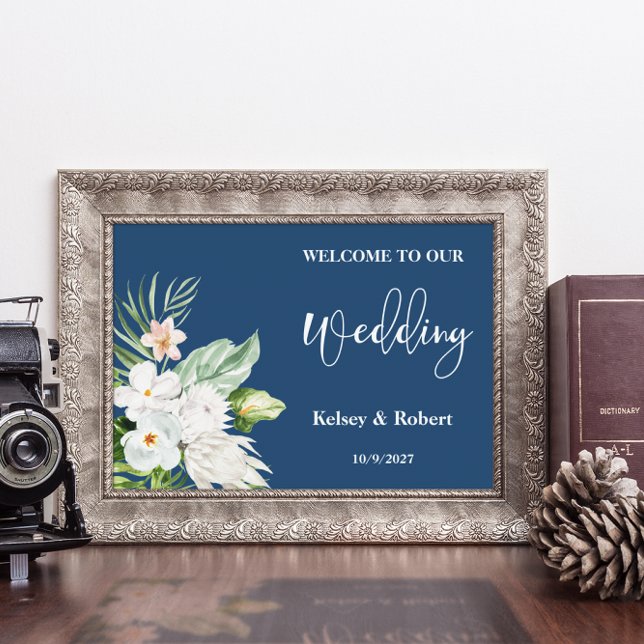 Blue Floral Welcome Wedding Sign Poster (Creator Uploaded)