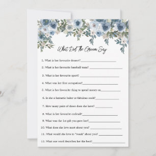 Blue Floral What Did the Groom Say Game Card