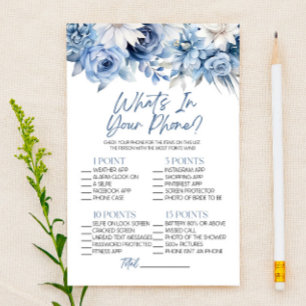 Blue Floral What's In Phone Bridal Shower Game Stationery