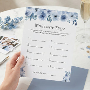 Blue Floral Where Were They Bridal Shower Game Flyer