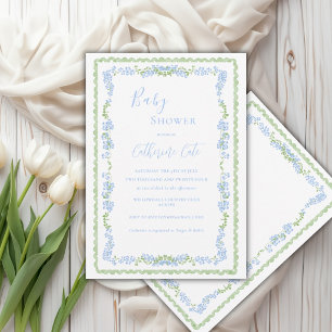 Blue Floral Whimsical Baby Shower  Invitation