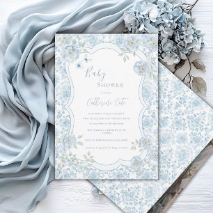 Blue Floral Whimsical Baby Shower  Invitation