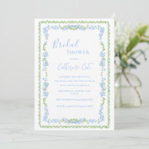 Blue Floral Whimsical Bridal Shower  Invitation