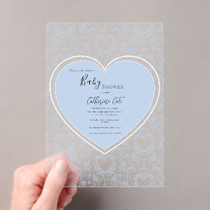 Blue Floral Whimsical Heart Baby Shower  Acrylic Invitations