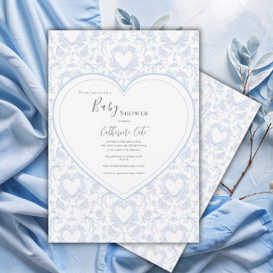 Blue Floral Whimsical Heart Baby Shower  Invitation
