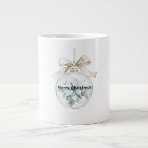 Blue Floral White Bow Christmas Ornament Large Coffee Mug