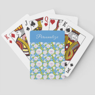 Blue Floral White Rose Trendy Style Playing Cards