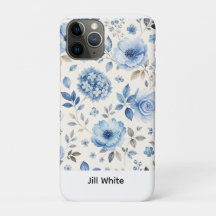 Blue Floral White Watercolor