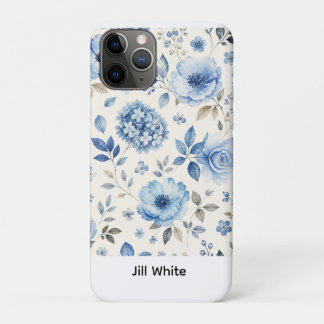 Blue Floral White Watercolor iPhone 11 Pro Case
