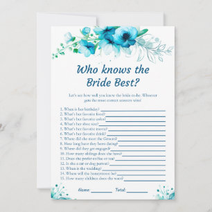 Blue Floral Who Knows the Bride Best Game Cards 