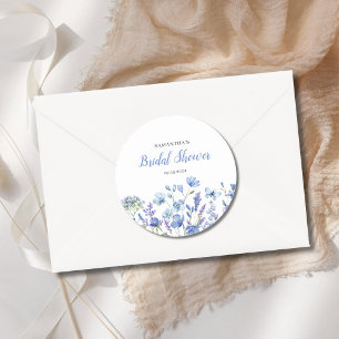 Blue Floral Wildflower Bridal Shower  Classic Round Sticker