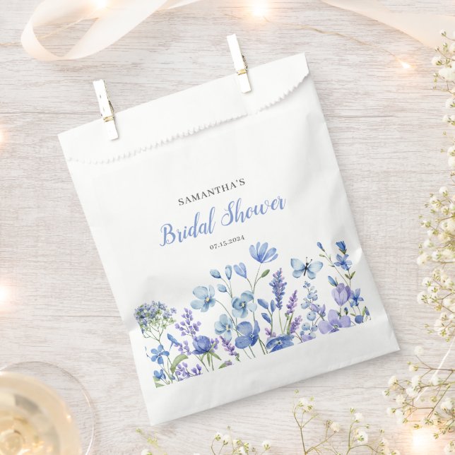 Blue Floral Wildflower Bridal Shower Favour Bags (Clipped)