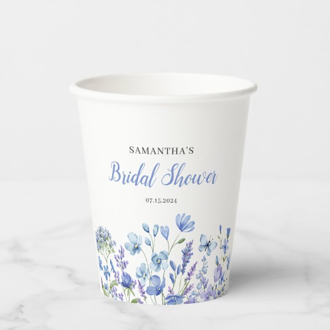 Blue Floral Wildflower Bridal Shower Paper cup (Front)
