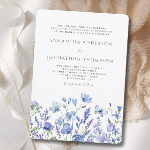 Blue Floral Wildflower Meadow Wedding Invitation