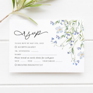 Blue Floral Wildflower Wedding RSVP Card