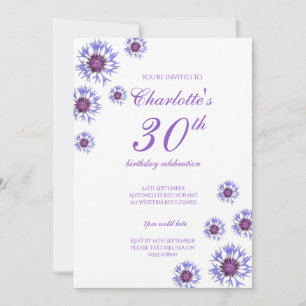Blue Floral Wildlfower 30th Birthday Party Invitation