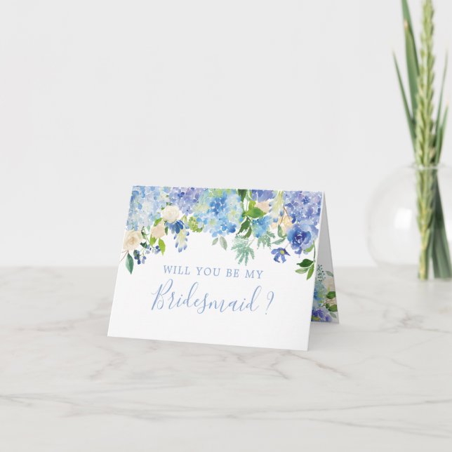 Blue Floral Will You Be Bridesmaid Card (Front)