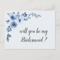blue floral will you be my bridesmaid card