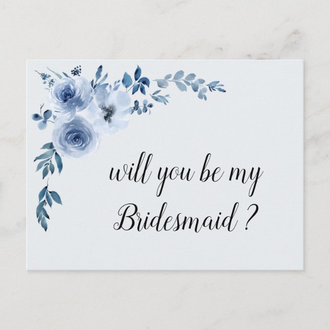 blue floral will you be my bridesmaid card (Front)