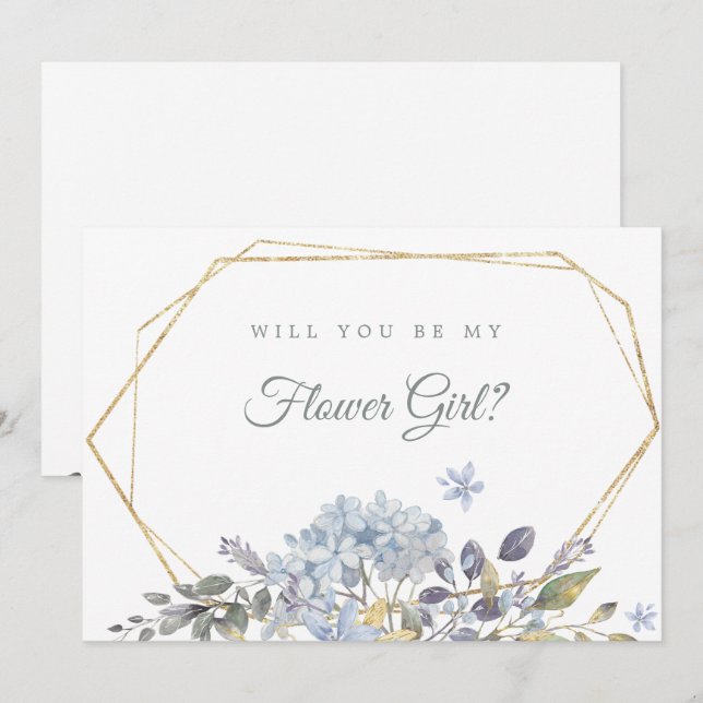 Blue Floral Will You Be My Flower Girl Card (Front/Back)