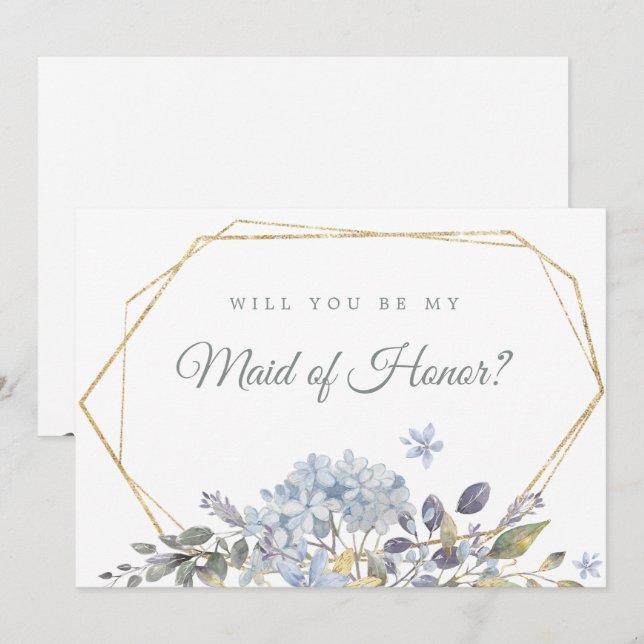 Blue Floral Will You Be My Maid of Honour Card (Front/Back)
