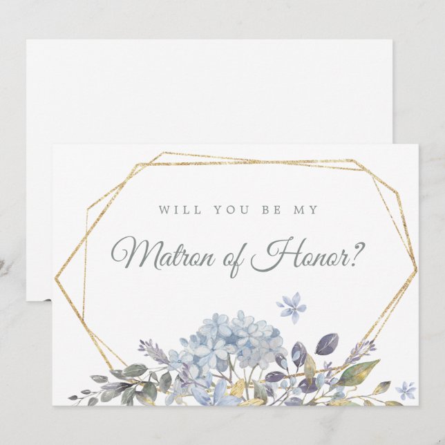 Blue Floral Will You Be My Matron of Honour Card (Front/Back)