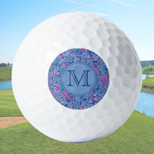 Blue Floral William Morris Custom Initial Ladies Golf Balls