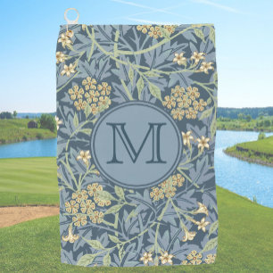 Blue Floral William Morris Custom Initial Ladies Golf Towel